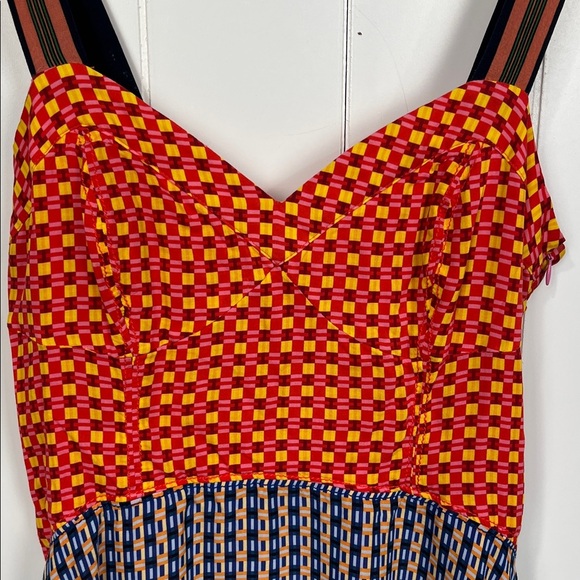 Maeve Anthropologie Maxi 6 Colorblock Straps Side Zip Lined Handkerchief Hem EUC - Picture 2 of 14